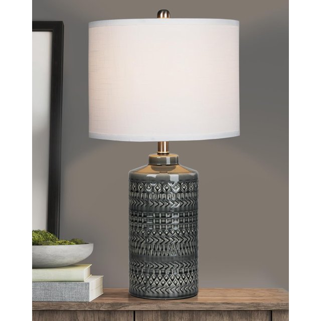 Navy Blue Table Lamp 24.5", Modern Bedside Lamp Blue Ceramic Table
