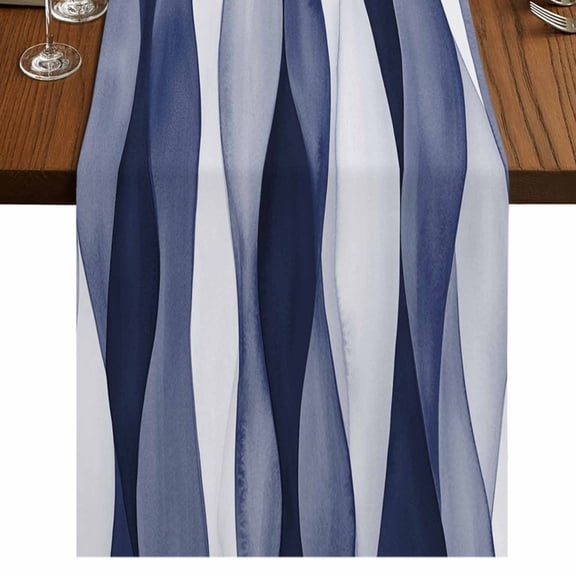Navy Blue Table Runner 108 Inches Long,Modern Moire Abstract Ripple Geometric Cotton Linen Table Runners Dresser Scarves,Decorative Tabletop Scarf Furniture Cover for Home Dinner Party 13"x108"