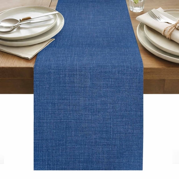 Navy Blue Table Runner - 60 Inch Long, Kitchen Dining Table Runner Dresser Scarves, Vintage Country Monochrome Farmhouse Farmhouse Decor for Coffee Tables Wedding Party Banquet
