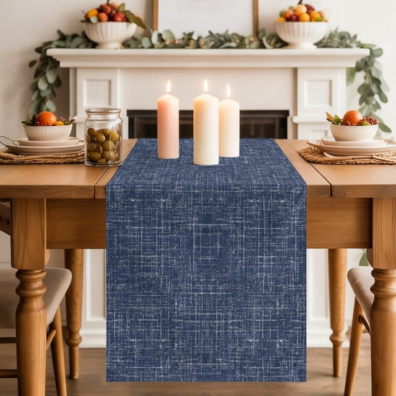 Navy Blue Table Runner, Abstract Modern Farmhouse Solid Color Washable Cotton-linen Table Runners Dining Kitchen Decoration for Everyday Home Wedding Party Decor, 14 x 72 Inch