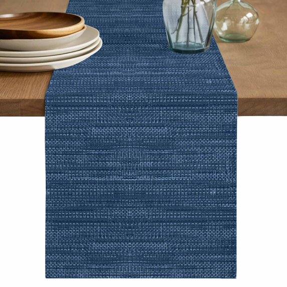 Navy Blue Table Runner, Contemporary Minimalist Pure Color Linen Texture Washable Cotton Linen Table Runners 90 Inches Long, Dresser Scarf Runner for Dining/Coffee/Kitchen/Hallway Tables 13''x90''