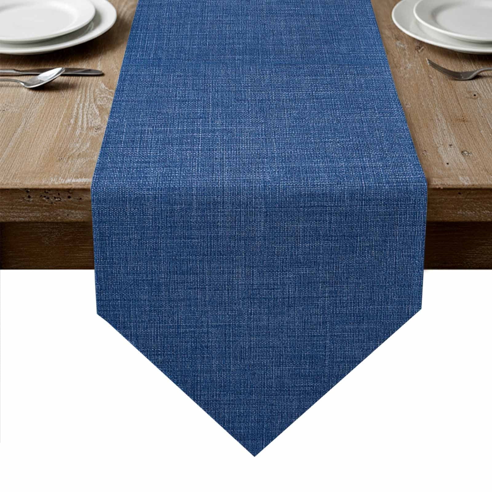 Navy Blue Table Runner Linen Burlap Table Runner 108 Inches Long Vintage Country Monochrome Farmhouse Dresser Scarves for Kitchen Island Coffee Dining Room Party Wedding Holiday Decoration 13"x108"