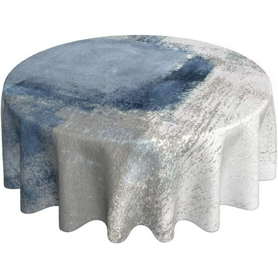 Navy Blue Tablecloth 60 Inch Round Modern Abstract Grey White Table Cloth Dust-Proof Wrinkle Resistant Rustic Art Painting Tablecloth for Holiday Kitchen Dining Room Party Picnic Indoor Outdoor
