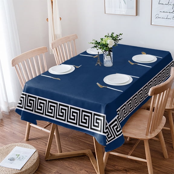 Navy Blue Tablecloth Rectangle Table Cloth 52x70 , Waterproof Tablecloth Outdoor Table Cloth, Black Modern Geometric Abstract Art Aesthetics Washable Table Cover for Kitchen Dining Party