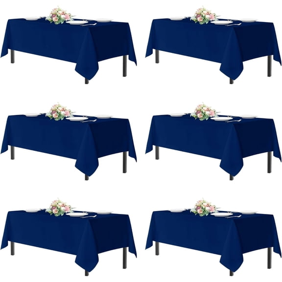 Navy Blue Tablecloths 60x120 Inch for 8 Foot Tables, 6 Pack | Rectangle Washable Fabric Cloth, Reusable Polyester, For Wedding Party & Banquet, Independence Day
