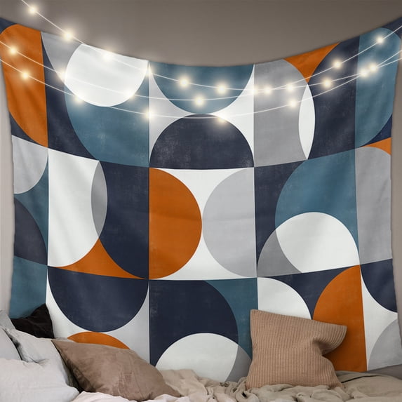 Navy Blue Tapestry for Bedroom Wall Hanging Tapestry, Middle Century Modern Geometric Abstract Art Ceiling Backdrop Tapestries Poster Blanket Wall Decor for Teens Room Living Room Dorm 55" x 73"