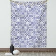 thumbnail image 1 of Navy Blue Tapestry, Geometric Pattern Portuguese Azulejo Design Tile Square Abstract Ceramic, Wall Hanging for Bedroom Living Room Dorm Decor, 60W X 80L Inches, Dark Blue White, by Ambesonne, 1 of 5