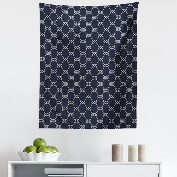 Navy Blue Tapestry, Navy Inspired Sailor Knot Pattern Illustration Nautical Abstract Design, Fabric Wall Hanging Decor for Bedroom Living Room Dorm, 5 Sizes, Dark Blue Cream, by Ambesonne