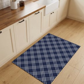 Navy Blue Tartan Entryway Rug 2'x3' Non Slip Front Door Mats, Classic Plaid Grid Geometric Minimalist Entrance Rugs Indoor Outdoor Carpet, Washable Floor Mats Small Area Rug for Bedroom Kitchen