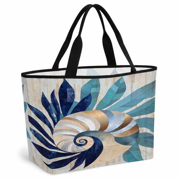 Navy Blue Teal Coastal Beach Bag for Women,Large Breathable Mesh Beach Tote Bag,Abstract Art Nautical Ocean Conch Sandproof Lightweight Travel Bags for Vacation Picnic Swimming Pool 15.7"x15.7"x9.1"