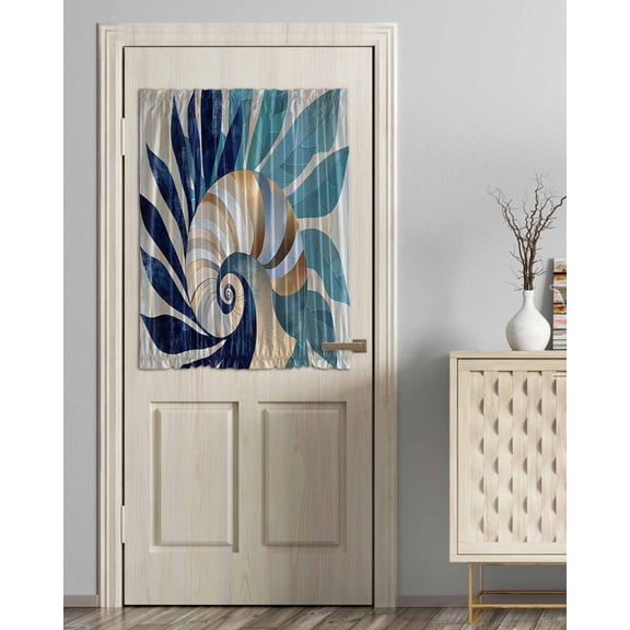 Navy Blue Teal Coastal Blackout Door Curtains for French, Glass,Front, Back, Patio Door, Abstract Art Nautical Ocean Conch Thermal Insulated Rod Pocket Window Curtain Drapes With Tiebacks 54"x40"