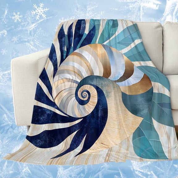 Navy Blue Teal Coastal Cooling Blanket,Lightweight Breathable Summer Throw Blanket with Double Sided Cold Effect,Abstract Art Nautical Ocean Conch Picnic Blankets Bed Sheet for Hot Sleepers 30"x40"