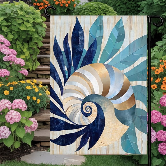 Navy Blue Teal Coastal Garden Flag 12x18 Double Sided - Welcome Garden Flags for All Seasons Outside Décor, Abstract Art Nautical Ocean Conch Decorative Personalized Yard Flags Small Sign