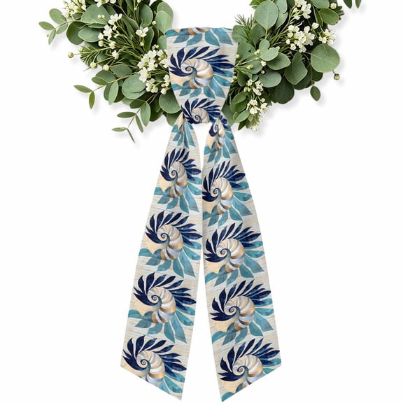 Navy Blue Teal Coastal Wreath Sash for Front Door, Abstract Art Nautical Ocean Conch Wreath Bow Holiday Garland Ribbon Wreath Accessories for Home Yard Porch Doorway Fall Christmas Decorations Gifts