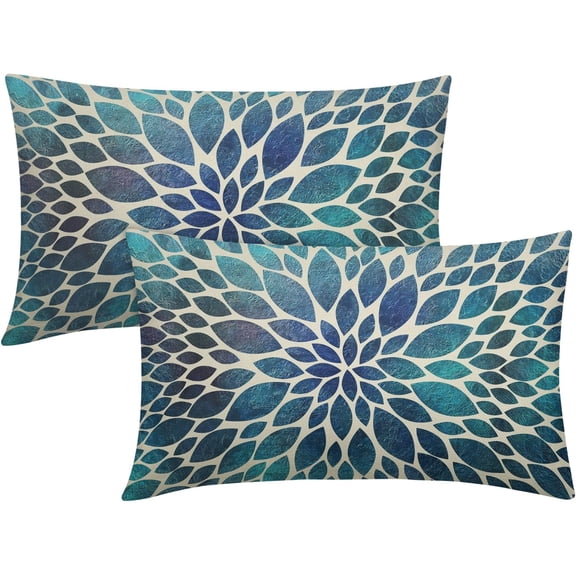 Navy Blue Teal Dahlia Rectangular Pillow Covers 12X20 Inch Spring Summer Floral Lumbar Pillow Cases Modern Abstract Throw Pillows Set of 2 Home Decor for Living Room Bedroom Couch Bed Sofa Outdoor
