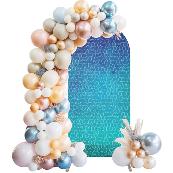 Navy Blue Teal Mosaic Arch Backdrop Cover 4 FT, Minimalist Abstract Hexagonal Grid Gradient Wedding Arch Cover Stretchy Backdrop Stands Covers for Birthday Party Ceremony Banquet Decor