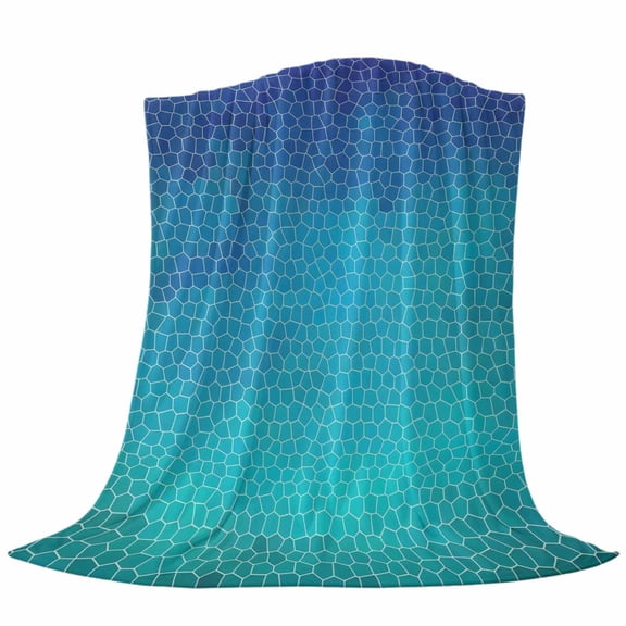 Navy Blue Teal Mosaic Fleece Throw Blanket Lightweight Minimalist Abstract Hexagonal Grid Gradient Fuzzy Flannel Throws Super Soft Cozy Flannel Blanket for Couch, Sofa, Bed, Travel 50"x60"