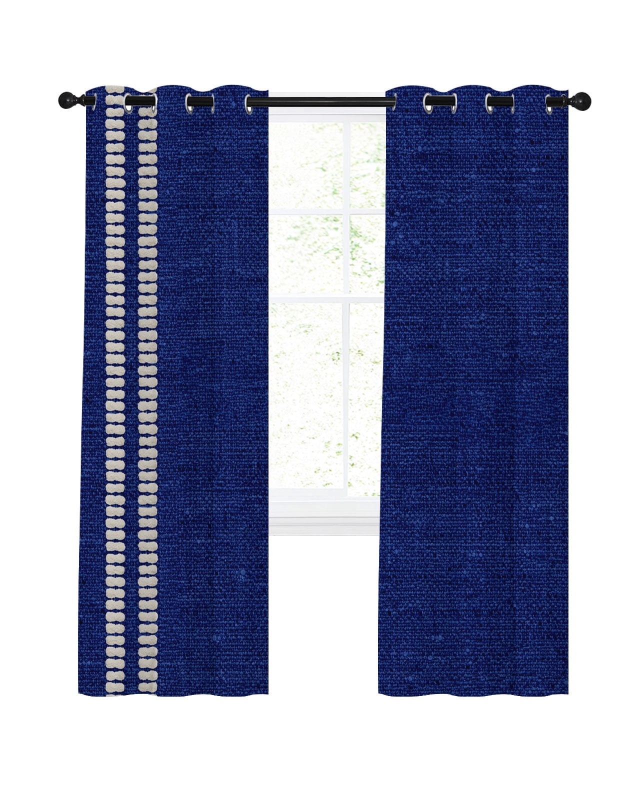 Navy Blue Texture Blackout Curtains 84 Inches Length, Country Farmhouse