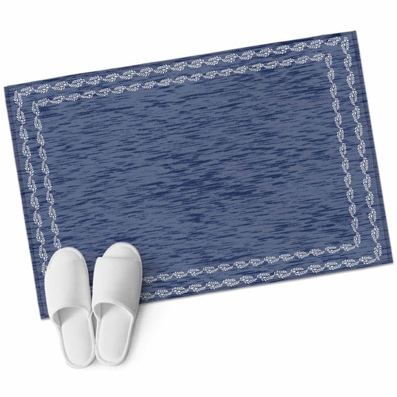 Navy Blue Textured Bathroom Rug Washable 2x3 Entryway Rug Non Slip Farmhouse Country Woven Striped Front Door Mat Low Pile Indoor Doormat Throw Floor Carpet for Kitchen Bedroom Entrance
