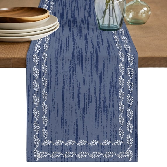Navy Blue Textured Table Runner 90 Inches Long,Farmhouse Country Woven Striped Cotton Linen Table Runners Dresser Scarves,Fabric Tabletop Scarf Furniture Cover for Home Dinner Party 13"x90"