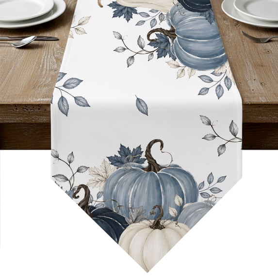 Navy Blue Thanksgiving Fall Table Runner Linen Burlap Table Runner 72 Inches Long Pumpkin Botanical Maple Leaf Dresser Scarves for Kitchen Island Coffee Dining Room Party Holiday Decoration 16"x72"