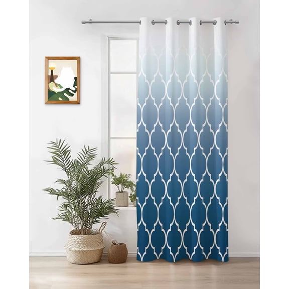 Navy Blue Thermal Insulated Blackout Curtains for Bedroom 36 Length Moroccan Trellis Abstract Gradient Geometric Room Darkening Curtain 1 Panel Grommet Window Curtain Drape for Living Room