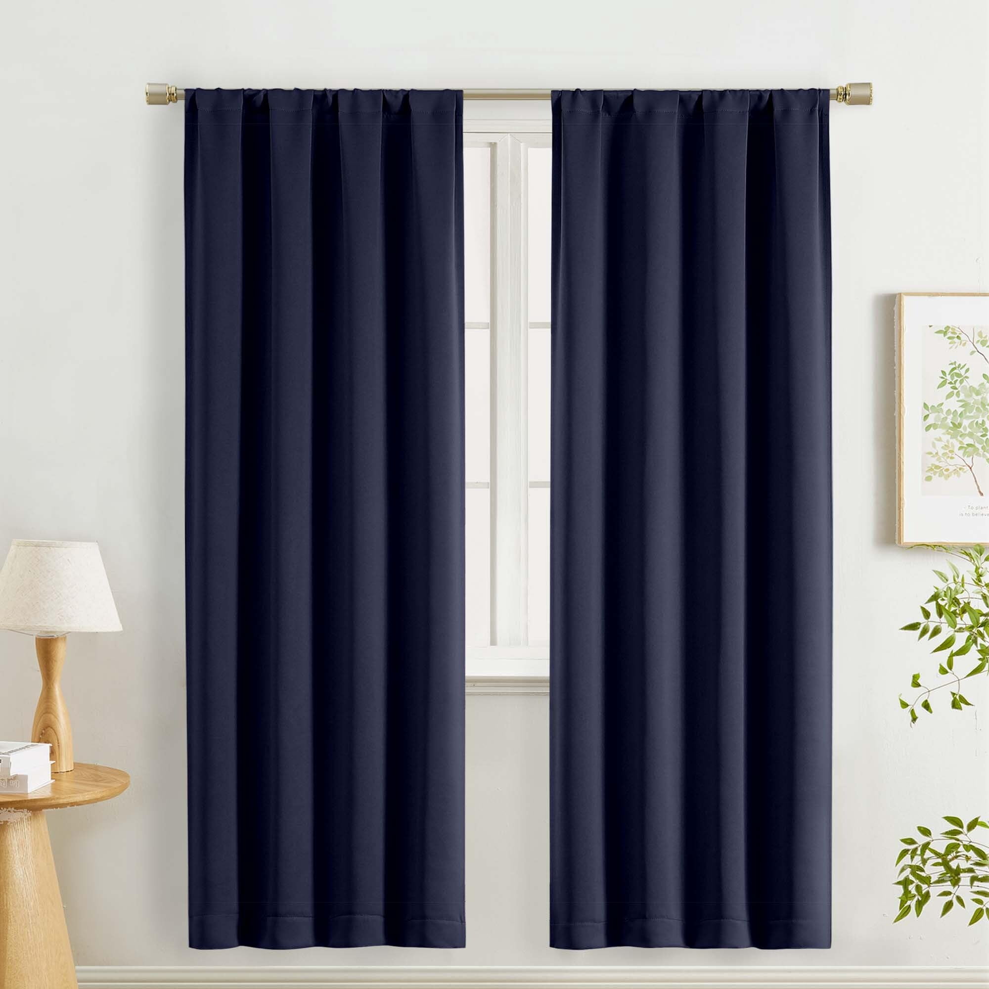 Navy Blue Thermal Insulated Kitchen Curtains 2 Panels 36 Inch Length ...
