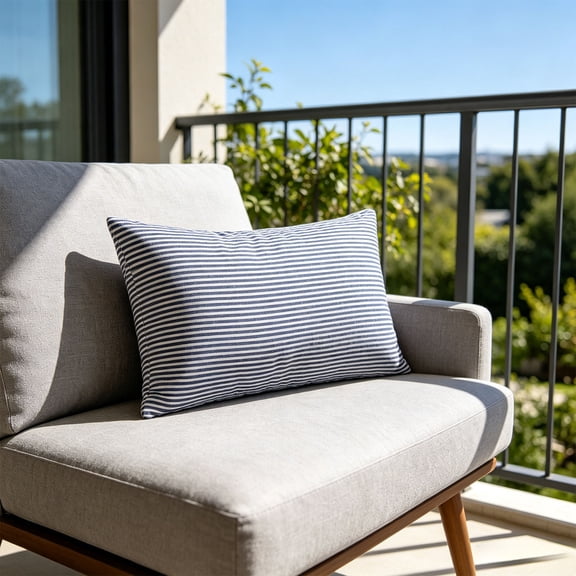 Navy Blue Throw Pillow Cover, Striped Checkered Cushion Case For Sofa Living Room, Soft Linen Blend Fabric Waist Support Pillow, Hidden Zipper Closure, Modern Geometric Design
