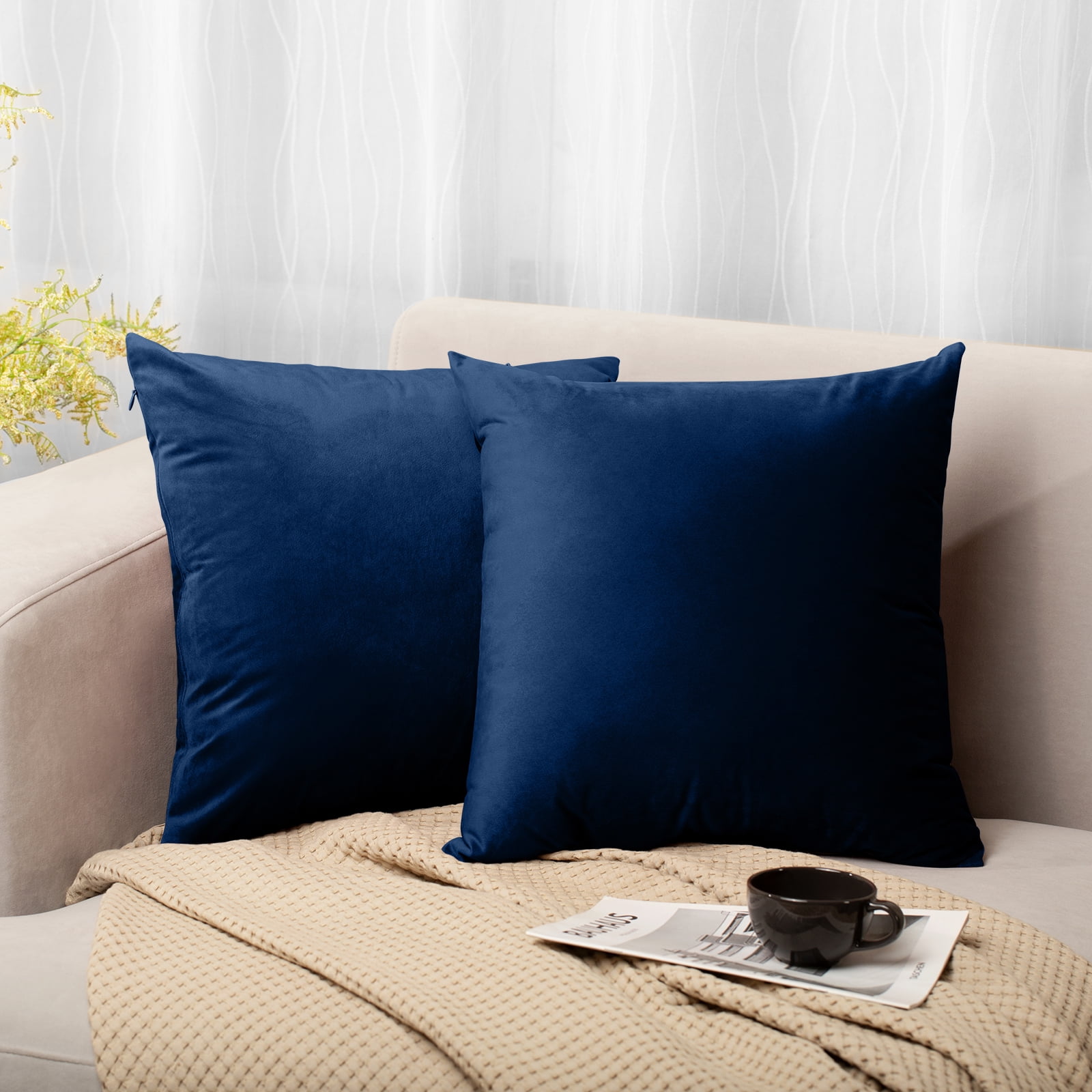 Navy Blue Throw Pillow Covers 18x18 16x16 Square Sofa Velvet