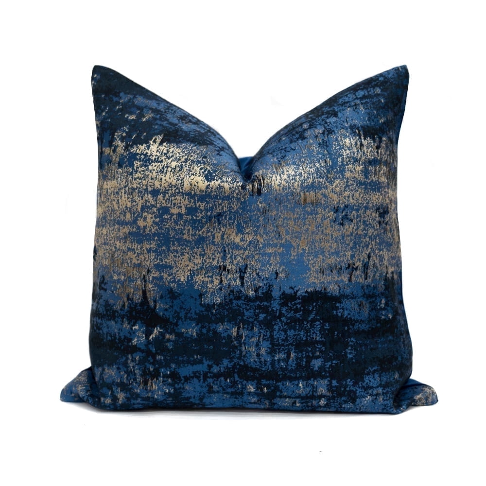 THE-TINOART Modern Luxury Textured Velvet Throw Pillow Cover 24x24 Inch Abstract Navy Blue Metallic Jacquard Accent Couch Pillow Case for Sofa Cushion Bedroom Living Room Decoration