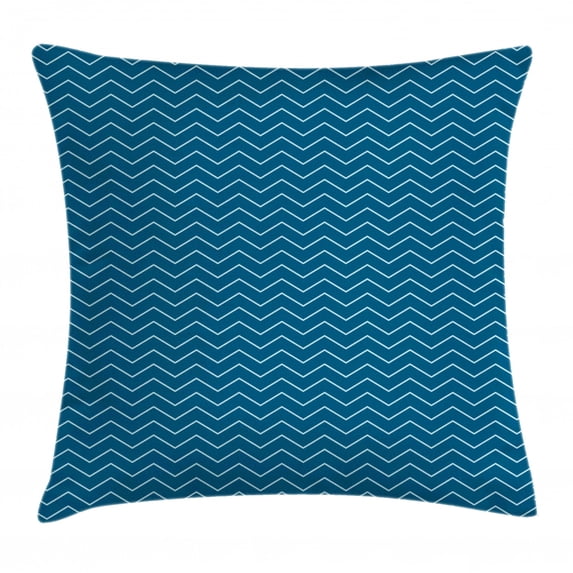 Navy Blue Throw Pillow Cushion Cover, Horizontal Zigzags Chevron Pattern in Dark and Light Colors Geometrical, Decorative Square Accent Pillow Case, 18 X 18 Inches, Dark Blue Baby Blue, by Ambesonne