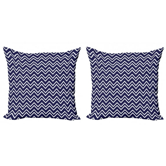 Ambesonne Nautical Throw Pillow Cover 2 Pack, Zig Zag Modern Pattern, 16", Dark Purple White