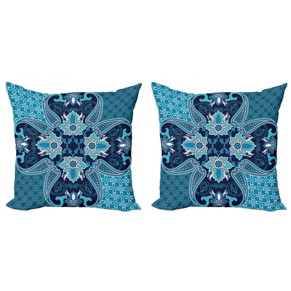 Ambesonne Vintage Throw Pillow Cover 2 Pack, Floral Paisley Bohemic, 16", Blue Navy Blue and White