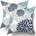 thumbnail image 1 of Navy Blue Throw Pillows Covers 18x18 Set of 2, Purplish Aqua Dahlia Flower Pillow Cushion Cases, Teal Grey Floral Decor Throw Pillows Cover Gifts for Bed Couch Sofa Living Room, 1 of 6