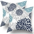 thumbnail image 1 of Navy Blue Throw Pillows Covers 20x20 Set of 2, Purplish Aqua Dahlia Flower Pillow Cushion Cases, Teal Grey Floral Decor Throw Pillows Cover Gifts for Bed Couch Sofa Living Room, 1 of 6