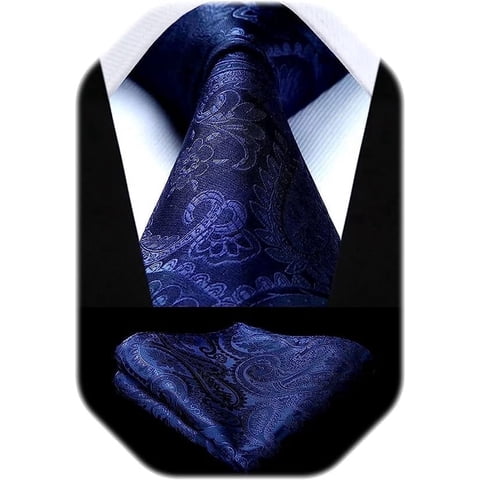 Navy Blue Tie Paisley Ties for Men Neckties and Pocket Squares Set for Formal Party Wedding