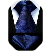 Navy Blue Tie Charcoal Ties for Men Solid Paisley Neckties and Pocket Squares Set for Weddings