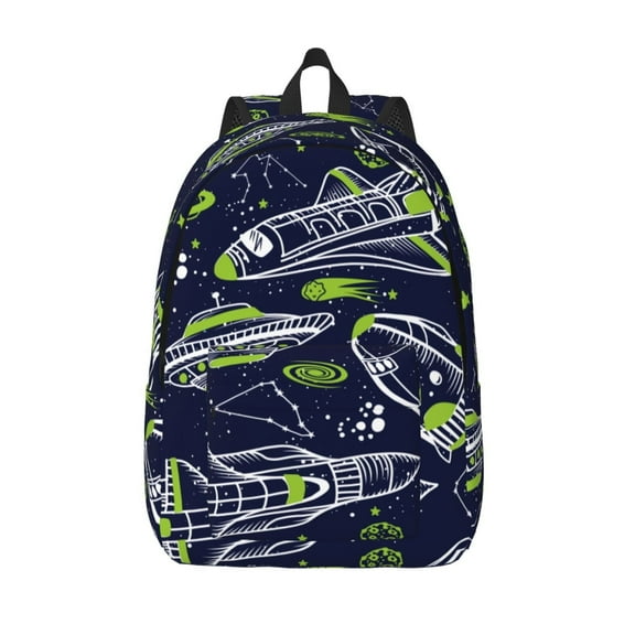 Spacecraft Rocket Casual School Backpack For Teen Girls Boys, Swirl Travel Hiking Shoulder Daypack Bag For Men Women, Rucksack Backpacks Age 5-10
