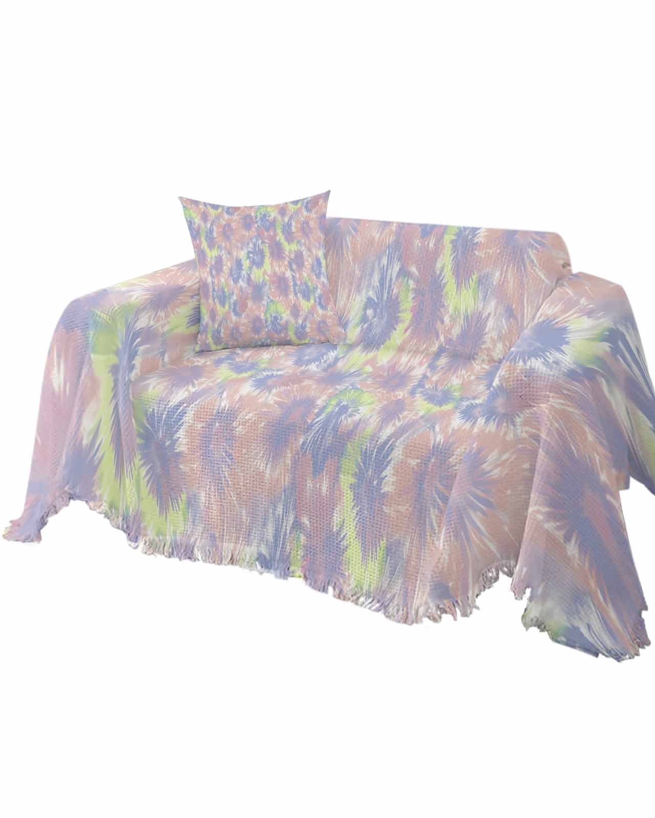 Navy Blue Tie Dye Sofa Couch Covers for Dog,Washable Sofa Throw Cover Single Slipcoverfor Armchair with Tassels,Rainbow Stained Abstract Boho Tribal Art Couch Protector Towel Blanket Medium 71x91