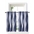 thumbnail image 1 of Navy Blue Tier Curtains 45 Inch Length,Sheer Curtains for Bedroom Living Room Window Modern Moire Abstract Ripple Geometric Rod Pocket Drapes Kitchen Curtains Small Half Window 27.5"x45" 2 Panels, 1 of 7