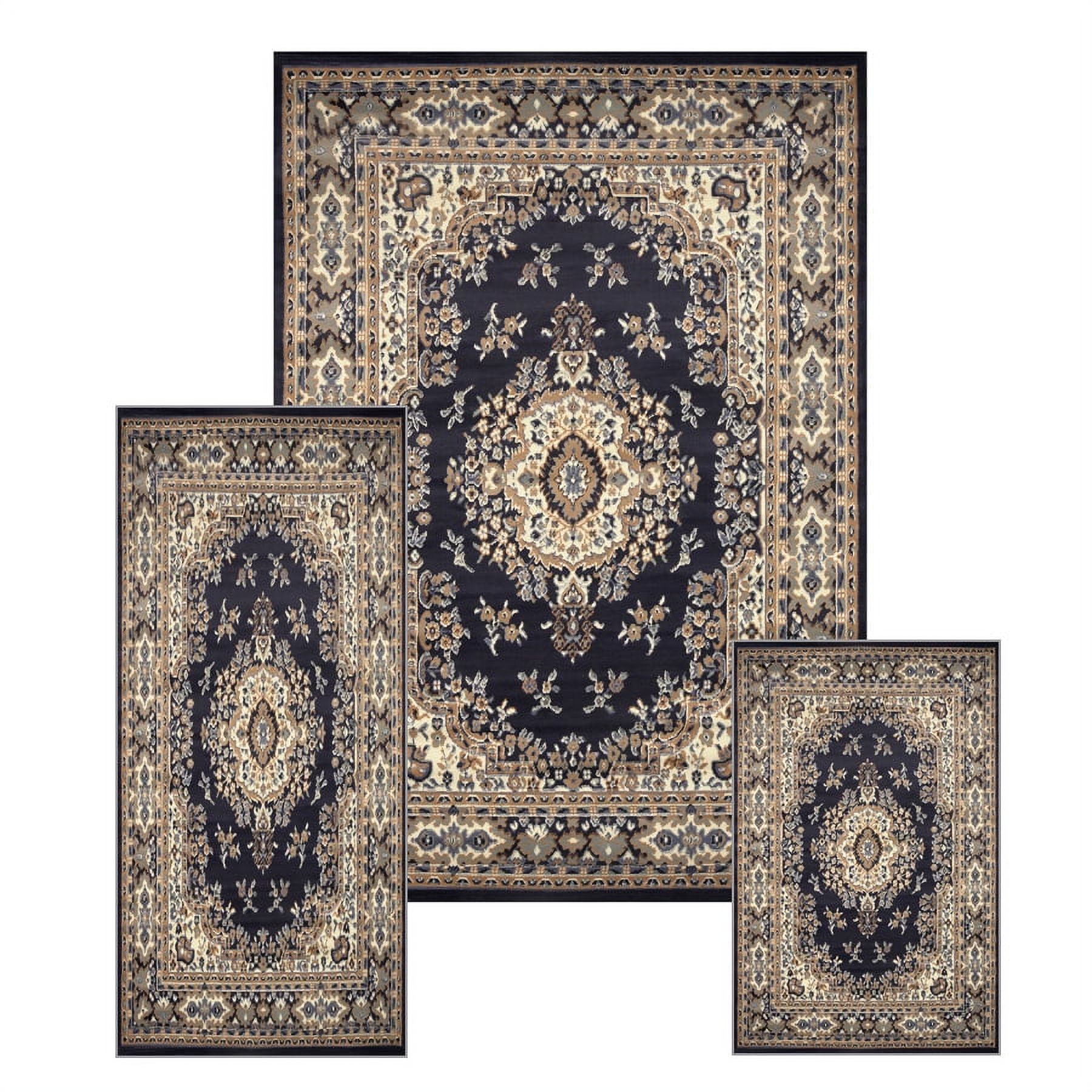 Navy Blue Ariana Ksara 3-Piece Synthetic Area Rug Set