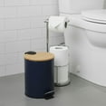 thumbnail image 1 of Navy Blue Trash Can with Bamboo Lid and Pedal, 2.5L Capacity, 1 of 7