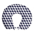 thumbnail image 1 of Navy Blue Travel Pillow Neck Rest, Abstract Cube Shape Striped Geometric 3 Dimension Pattern Squares and Lines, Memory Foam Traveling Accessory Airplane and Car, 12", Night Blue, by Ambesonne, 1 of 3