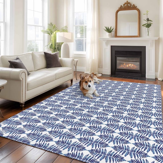 Navy Blue Tree Area Rug 5x7 FT, Non Slip Bedroom Throw Carpet, Modern Geometric Abstract Art Washable Soft Floor Carpet Non-Shedding Rug for Dining Room Bedside Classroom Desk