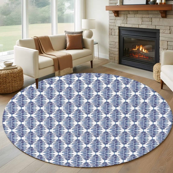 Navy Blue Tree Round Area Rug 7 FT, Non Slip Living Room Area Carpet, Modern Geometric Abstract Art Washable Soft Circular Rug Non-Shedding Floor Carpet for Bedside Office Play Room Classroom