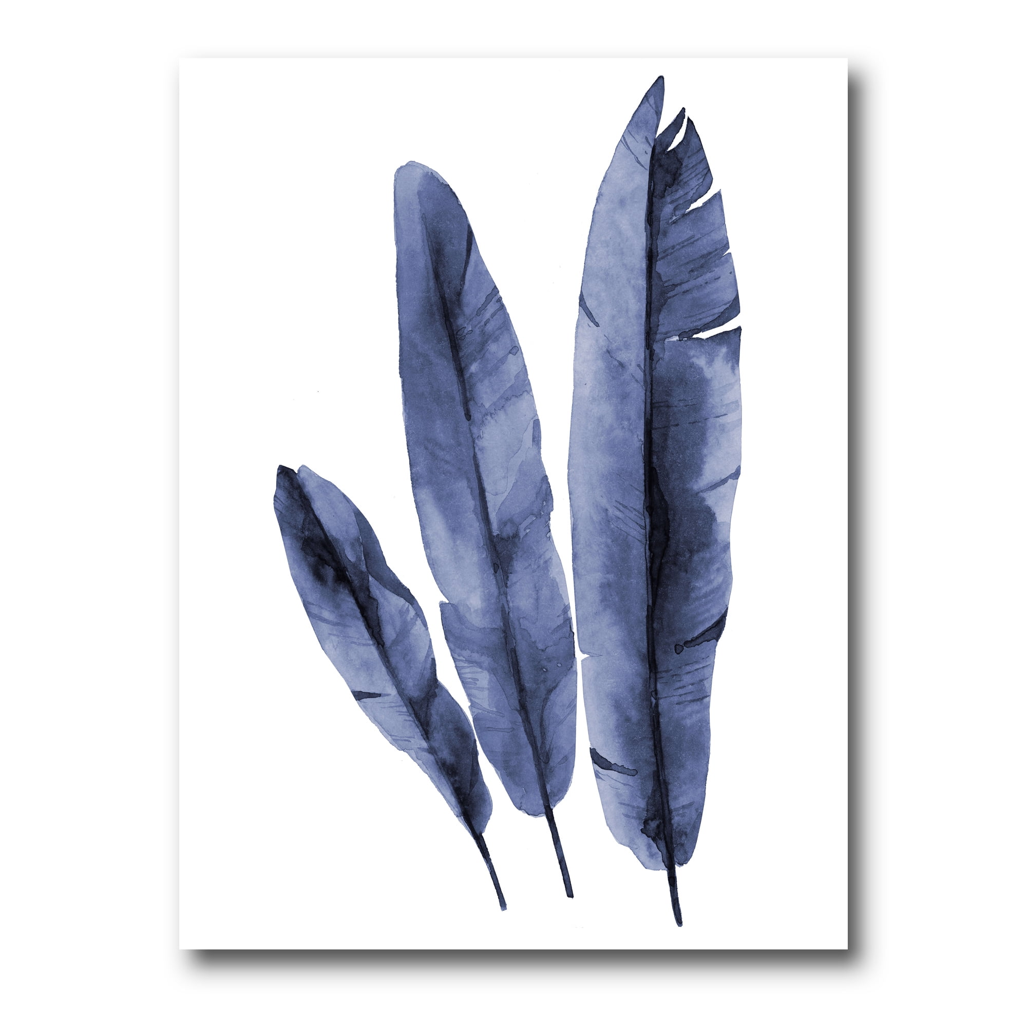 Navy Blue Tropical Banana Leaves On White 24 in x 32 in Painting Canvas Art Print, by Designart