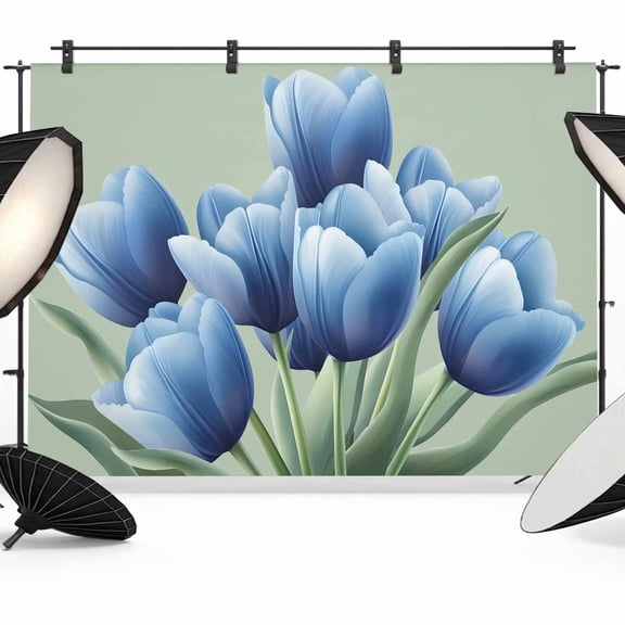 Navy Blue Tulip Backdrop for Photoshoot,Photography Photo Studio Background Wall Backdrop,Chic Elegant Flowers Botanical Sage Green Back Drop Banner Panel for Portraits Wedding Live Streaming 7x5Ft