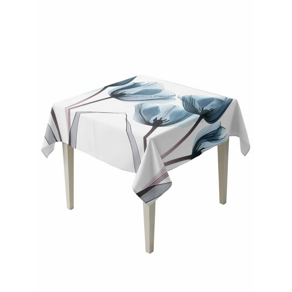 Navy Blue Tulip Table Cloth, Watercolor Farmhouse Floral Botanical Waterproof Tablecloth for Square Tables, Reusable Washable Fabric Table Cover for Restaurant Kitchen Dining Tables 60"x60"