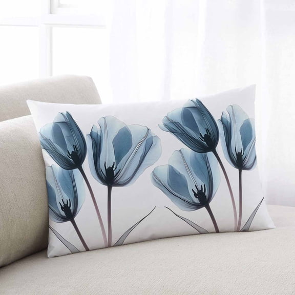 Navy Blue Tulip Throw Pillow Covers, Watercolor Farmhouse Floral Botanical Soft Breathable Pillow Cases with Invisible Zipper for Sleeping, Toddler Pillowcases for Couch Bed Sofa Chair 12x20 Inches