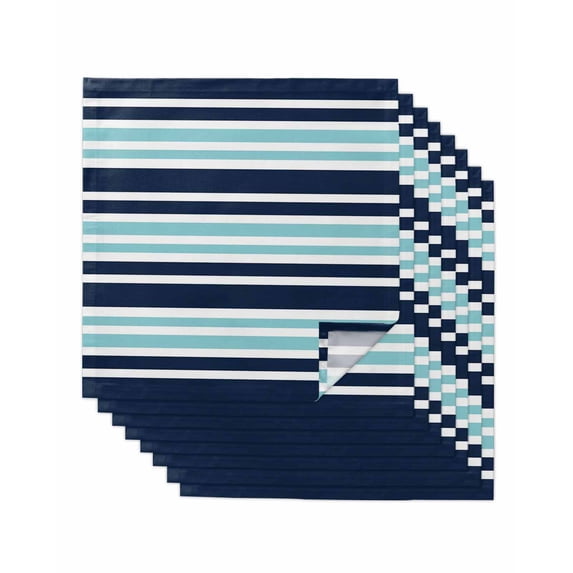 Navy Blue Turquoise Striped Cloth Napkins Set of 8 Reusable Dinner Napkins, Gradient Horizontal Lines Cocktail Napkin Washable Table Napkins for Wedding/Holiday Party/Baby Shower 20"x20"